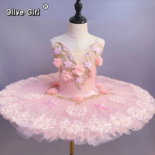 Olivegirl Girls Tutu Dance Costume Stage Outfit for Children Ballet Recital Clothing Ballet Skirt Kids Ballet Performance Dress