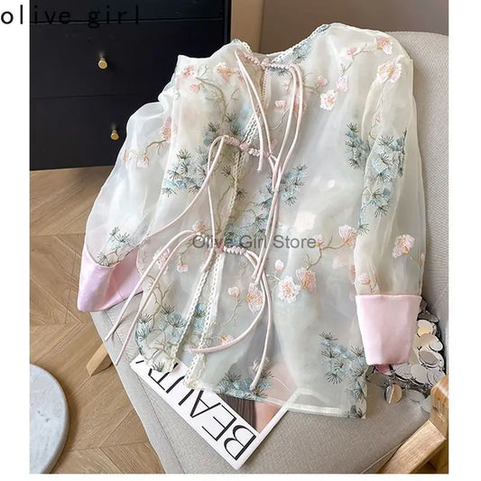 Exquisite Elegant Shirt Embroidered Tassel Buckle Women's Clothing 2025 Summer High-end Temperament Thin Cardigan Top Jacket
