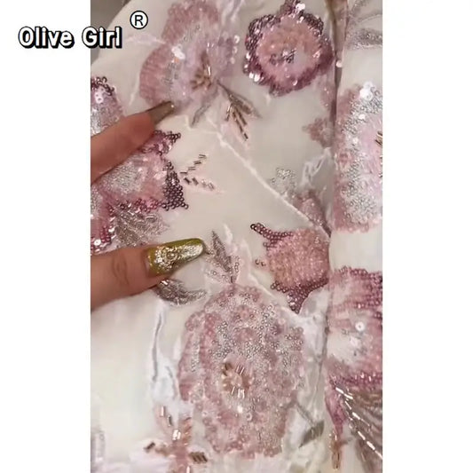 Pink Coat with Sequins Flower Embroidery Nail Beads Furry Fur Jacket Women's Outear Clothing Winter High-end Cotton-padded Coat