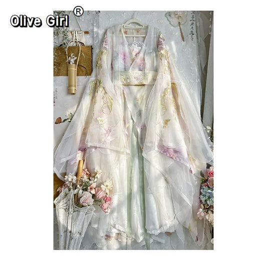 Olivegirl Hanfu Dress Original Tang Embroidery Hanfu Female Spring Fairy Air Drifting Cosplay Women's Clothes