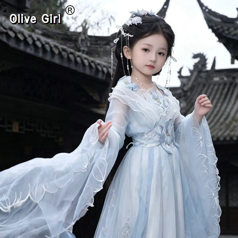 Olivegirl Children's Hanfu Dress Flower Embroidery High End Embroidery Hanfu Fairy Style Set Summer 2026 Cosplay