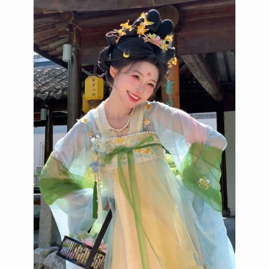 Summer Hanfu Dress | Tang Dynasty Embroidered Fairy Cosplay | Lightweight Set