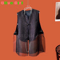 Silk Brocade Patchwork Organza Vest Retro Tassel Buckle Design Sense Top for Women's Vest High-end Elegant Girl's Clothing 2026