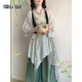 Song Dynasty Hanfu Set | Printed Suspender Pants & Short Shirt | Sweet Elegant Summer Outfit