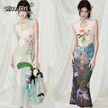 Olivegirl French Dress Printed Floral Fishtail Dress for Beach Vacation Sleeveless Women's Clothing High-end Sexy Temperament