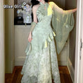 Olivegirl High End Dress Qipao Cheongsam Chinese Style Hanging Neck Dress Two-piece Set 2026 Summer Fairy Long Dresses