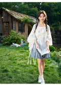 Olivegirl Chinese Embroidery Flower Shirt Pleated Skirt Short Improved Round Neck Top Women's Outfits Clothing