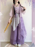Song Dynasty Hanfu Set | Printed Suspender Pants & Short Shirt | Sweet Elegant Summer Outfit