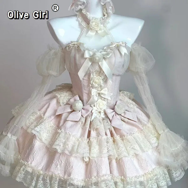 French Lolita Princess Dress Bow Flower Lace Fairy Young Girl's Clothing Fluffy Cake Lolita Dress Cosplay Costumes 2026