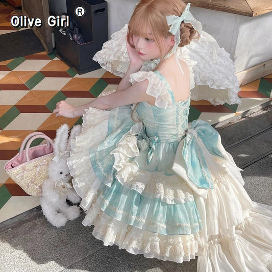 Sky Blue Lolita Dress Ballet Style Girl Birthday Date Party Cake Dress Bow Lolita Dress Lolita Girl Clothing