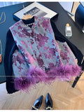 Elegant Vest Women's Clothes 2026 Autumn Feather Splicing Top Traditional Chinese Clothing Coats Jackets
