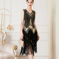Olivegirl Women's Dress Banquet 2026 Retro V-neck Sleeveless Double Layer Tassel Dress Fashion Shining Nail Bead Party Gown
