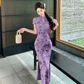 Olivegirl Sexy Dress Cheongsam Qipao Chinese Style Dark Purple Velvet Embroidered Improved Dress for Women Summer 2026