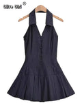 Olivegirl 2026 Summer Dress Fashion Strapless Halter Sleeveless Sexy Short Skirt Trendy Slim Fit Luxury Girls Casual Dresses