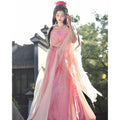 Pink Fairy Tale Hanfu Dress | High-End Floral Embroidery | Flowing Waist-Length Cosplay