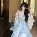 Olivegirl 2026 Summer Dress Elegant Strapless Sleeveless Girl's Butterfly Embellished Dress Waist Cinch Flared Dresses Layers