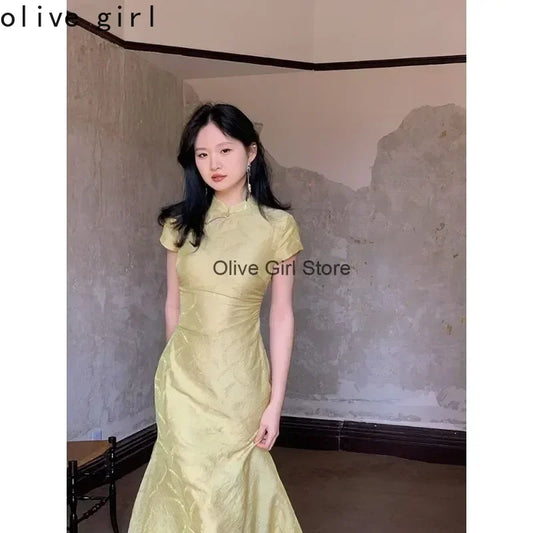Chinese Style Dress Qipao Traditional Clothing Retro Young Improved Short Sleeve Cheongsam Dress Slim for Women Clothes Wedding