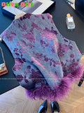 Elegant Vest Women's Clothes 2026 Autumn Feather Splicing Top Traditional Chinese Clothing Coats Jackets