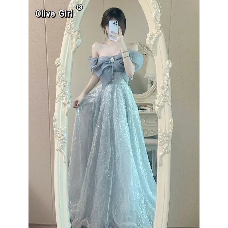 Olivegirl 2026 New Luxury Dress High-End Blue Evening Dress for Women Graduation Engagement Toasting Party Banquet Wear