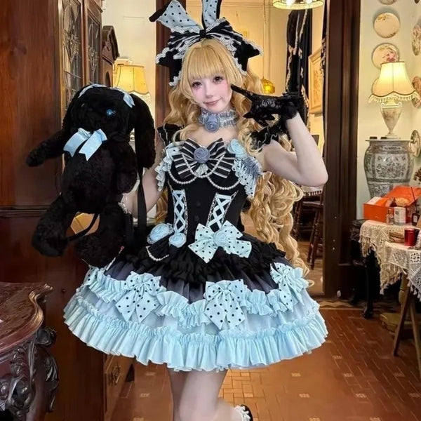 Olivegirl Girls Birthday Lolita Dress 2026 Spring Summer Women's Bowknot Pearl Rose Slim Short Mini Party Dress Cosplay