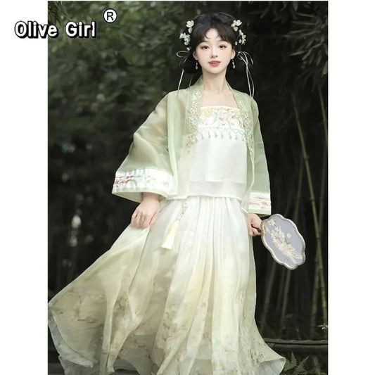 Song Dynasty Hanfu Set | Embroidered Flower Shirt & Irregular Short Skirt | Summer 2026