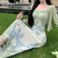 Olivegirl Sexy Camisole Dress Women's Clothing Lace Patchwork Print 2026 Summer French Elegant Vacation Dress Cardigan