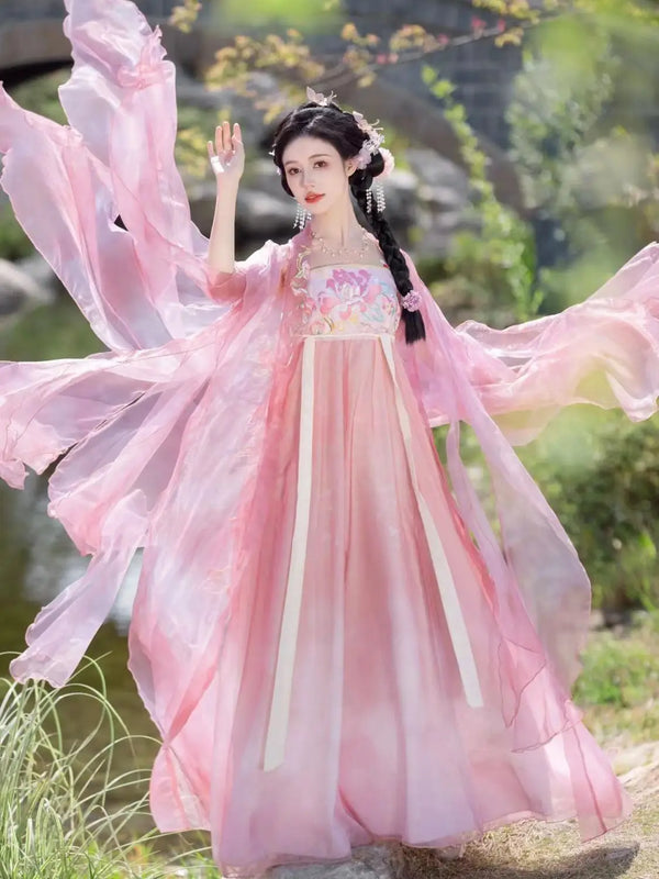 High-End Tang Dynasty Hanfu Dress | Elegant Floral Embroidery | Luxury Fairy Cosplay Set