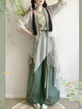 Song Dynasty Hanfu Set | Printed Suspender Pants & Short Shirt | Sweet Elegant Summer Outfit