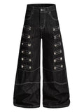 Olivegirl 2026 Women's Jeans Trousers Women Straight Trousers Gothic Y2K American Patchwork Rivet Design Black Loose Streetwear
