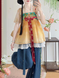 Hanfu Lantern Pants Set | Half Sleeve Embroidered Camisole Skirt | Lightweight Summer Outfit