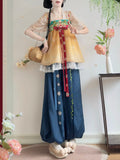 Hanfu Lantern Pants Set | Half Sleeve Embroidered Camisole Skirt | Lightweight Summer Outfit