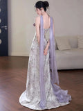 Olivegirl Purple Dress Evening Gown Fishtail Women's Dresses Luxury High-end Flower Wedding Banquet Bride's Toast Clothes