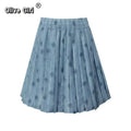Olivegirl Chinese Embroidery Flower Shirt Pleated Skirt Short Improved Round Neck Top Women's Outfits Clothing