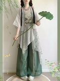 Song Dynasty Hanfu Set | Printed Suspender Pants & Short Shirt | Sweet Elegant Summer Outfit