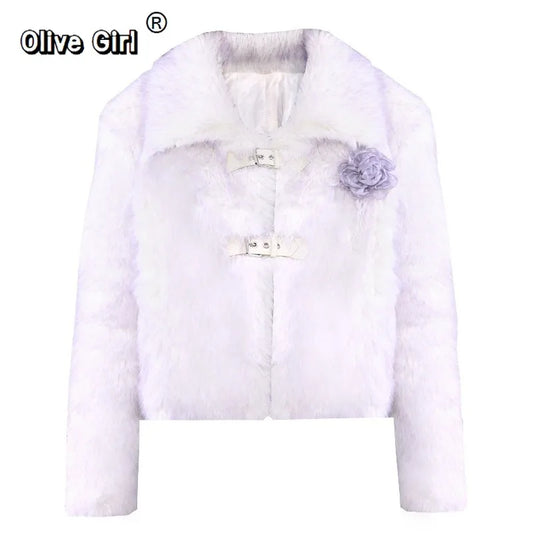Olivegirl High End Purple Fur Plush Jacket Winter Women's Coat Lovely Super Warm Elegant Temperament INS Party New Year Live