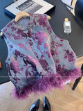 Elegant Vest Women's Clothes 2026 Autumn Feather Splicing Top Traditional Chinese Clothing Coats Jackets