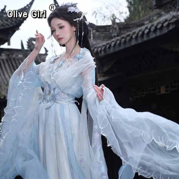 Olivegirl High End Flower Embroidery Blue Fairy Women's Clothing Hanfu Dress Fairy Style Set Spring and Autumn 2026 Cosplay
