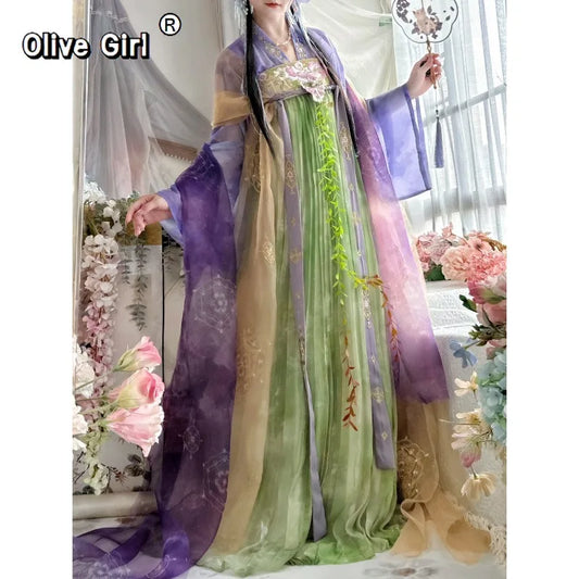Olivegirl Hanfu Dress Tang Style Embroidery Flowered Fairy Goddess Cosplay Daily Spring Summer Travel Live Party Birthday
