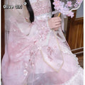 Olivegirl Hanfu Dress Women's Cosplay Front-Open Shirt Bust-Length Short Strap Dress Sleeve Cherry Pink Cute Three-Piece Set