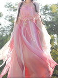 Pink Fairy Tale Hanfu Dress | High-End Floral Embroidery | Flowing Waist-Length Cosplay