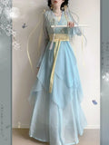 Olivegirl Hanfu Dress Embroidered Flower Chiffon Elegant Fairy Costume Original Long Style Daily Ancient Set Summer Cosplay
