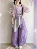 Song Dynasty Hanfu Set | Printed Suspender Pants & Short Shirt | Sweet Elegant Summer Outfit