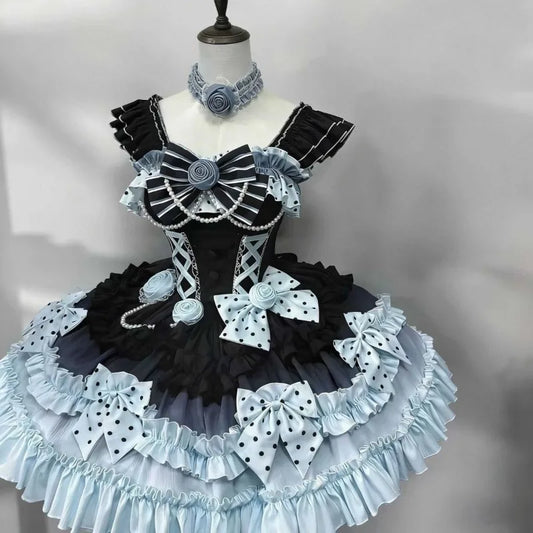 Olivegirl Girls Birthday Lolita Dress 2026 Spring Summer Women's Bowknot Pearl Rose Slim Short Mini Party Dress Cosplay