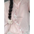 Women's Two Pieces Outfits Embroidered Pink Flower Top Short Skirt Traditional Chinese Clothing Women's Summer 2026 High-end Set