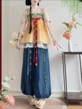 Hanfu Lantern Pants Set | Half Sleeve Embroidered Camisole Skirt | Lightweight Summer Outfit