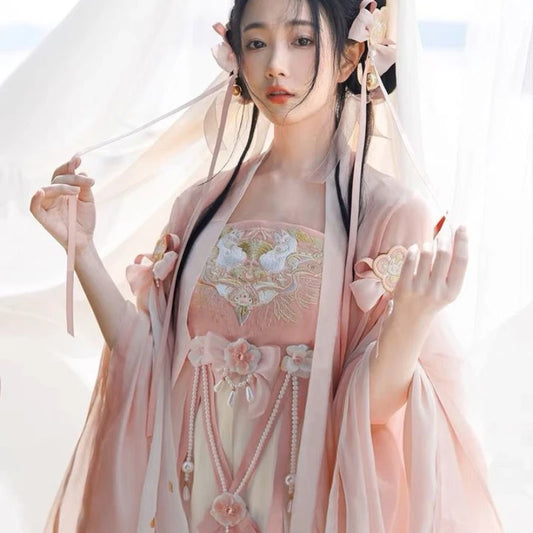 Pink Hanfu Dress | Flower Embroidery Fairy Cosplay | Chinese Dance Costume for Women