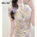 Olivegirl Elegant Dress Qipao 2026 Chinese Style Water Drop Collar Gradient Rose Jacquard Texture Cheongsam Dress
