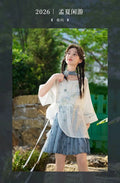 Olivegirl Chinese Embroidery Flower Shirt Pleated Skirt Short Improved Round Neck Top Women's Outfits Clothing