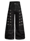 Olivegirl 2026 Women's Jeans Trousers Women Straight Trousers Gothic Y2K American Patchwork Rivet Design Black Loose Streetwear