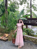 Olivegirl Pink Dress Chinese 3D Flower Cheongsam Qipao Women's Summer Plus Size Gentle and Elegant Mesh Fishtail Dress
